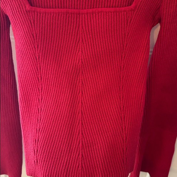 Hollister Red Square Neck Slim Sweater Bell Sleeves Cotton Blend - Picture 5 of 7